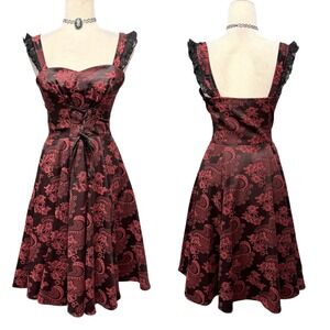 Womens‎ 8 Swing Dress Red Whimsigoth Edgy Coquette Rockabilly Corset Ethereal